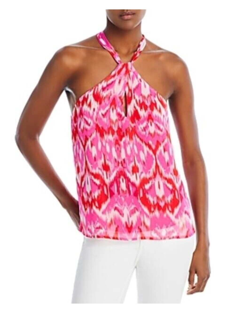 Aqua Ikat Print Keyhole Top - SIZE S